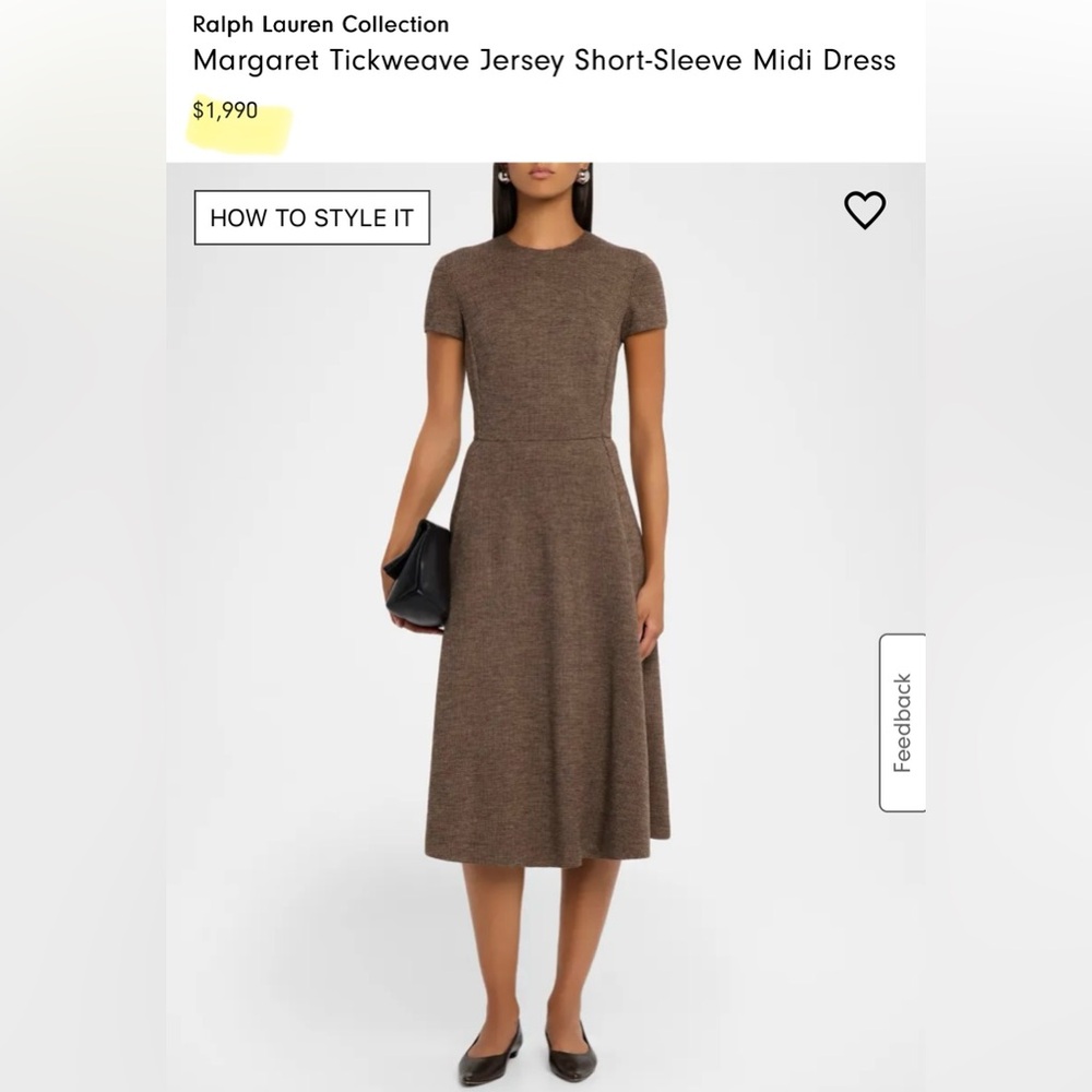 ❌❌RALPH LAUREN COLLECTION MARGARET TICKWEAVE JERSEY SHORT SLEEVE MIDI DRESS - Picture 5 of 9